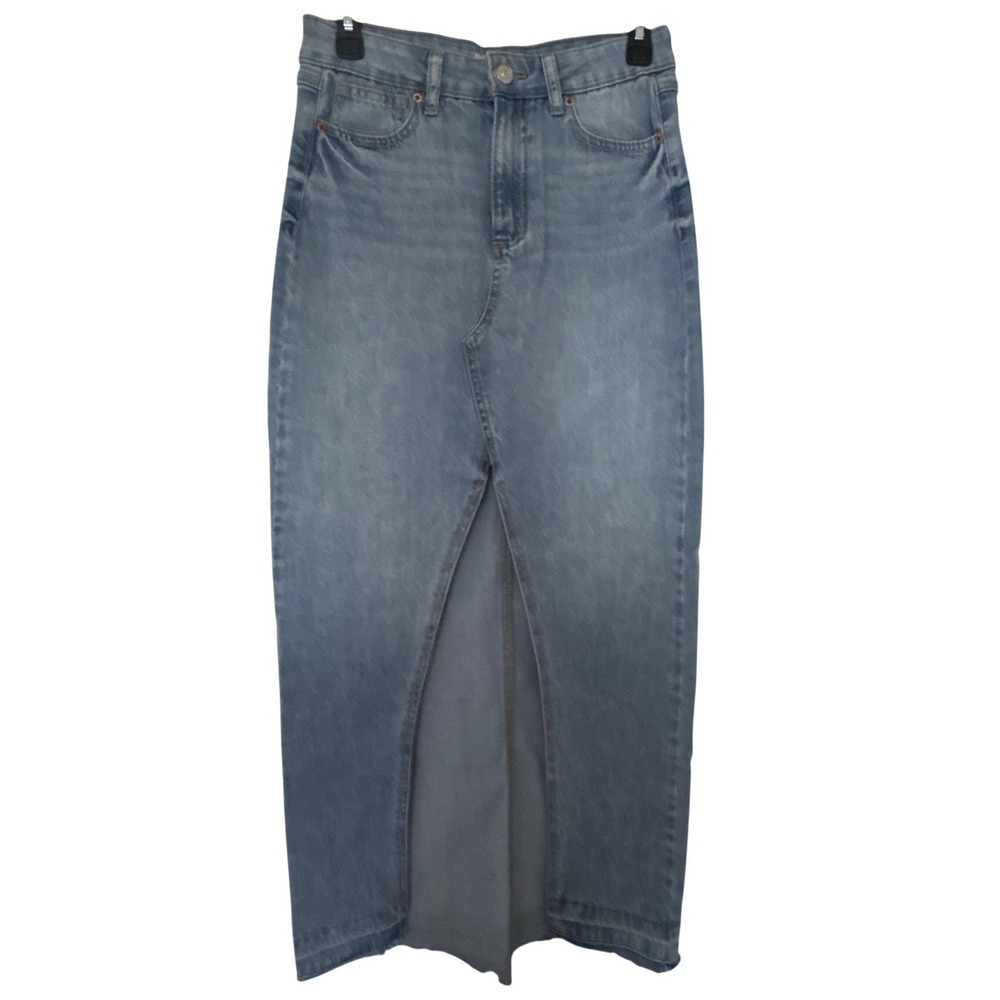 Rewash Denim Maxi Skirt Light Wash High Rise Front Slit Raw Hem Womens Size 3/26